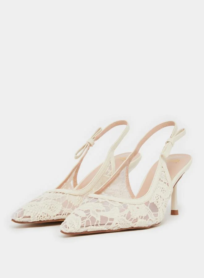 Styli Women White Lace Slingback Shoes